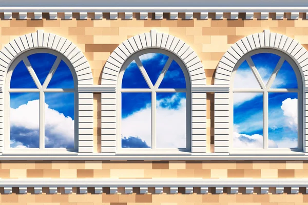 Fasada z trzema oknami — Zdjęcie stockowe