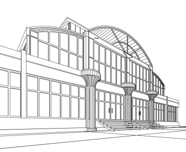 Wireframe of office building clipart