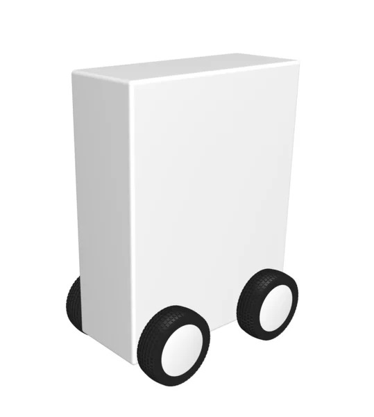 Белая коробка на колесах — стоковое фото
