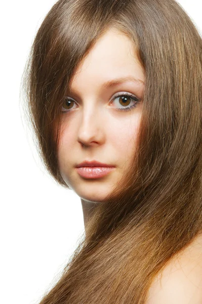 La hermosa chica con el pelo largo y saludable — Foto de Stock