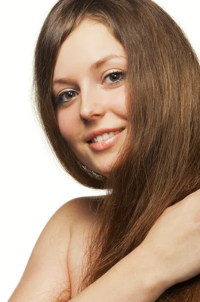 A gyönyörű lány, hosszú egészséges haj — Stock Fotó