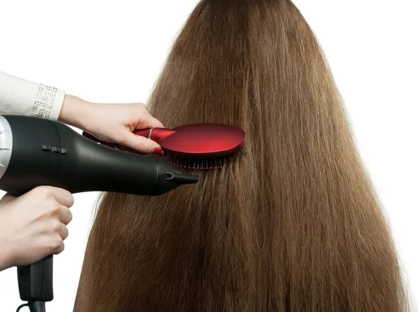 Att flickan med långt hår stack frisörsal — Stockfoto