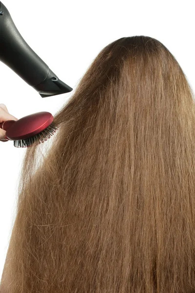 A la muchacha con el pelo largo echan el peinado —  Fotos de Stock