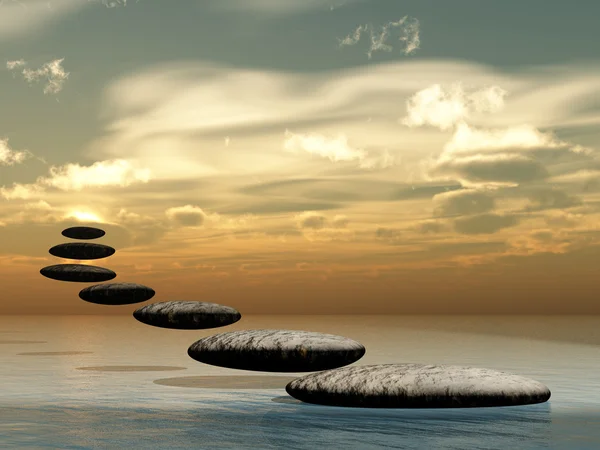 Path form zen stone to sun — Stock Photo, Image