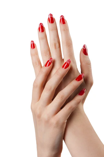 Mãos femininas com manicure francês — Fotografia de Stock