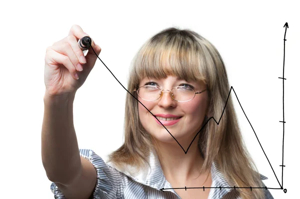 The business woman draws felt pen the graph — Stock Photo, Image