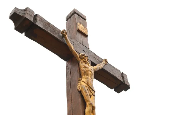 Penyaliban dari pohon dengan figur Yesus yang penuh emas — Stok Foto