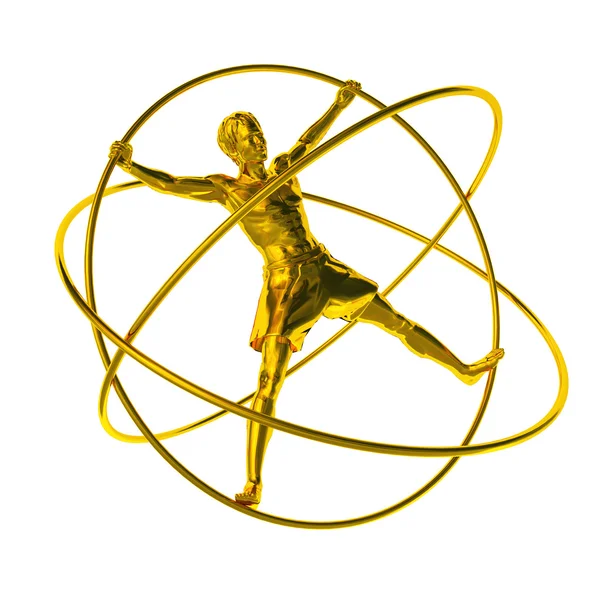 Muž v simulátoru - gyroskop zlato — Stock fotografie