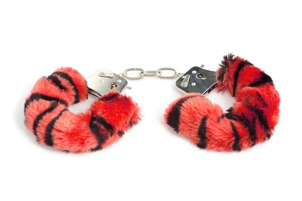 Red handcuffs for sexual joys — Stock Photo, Image