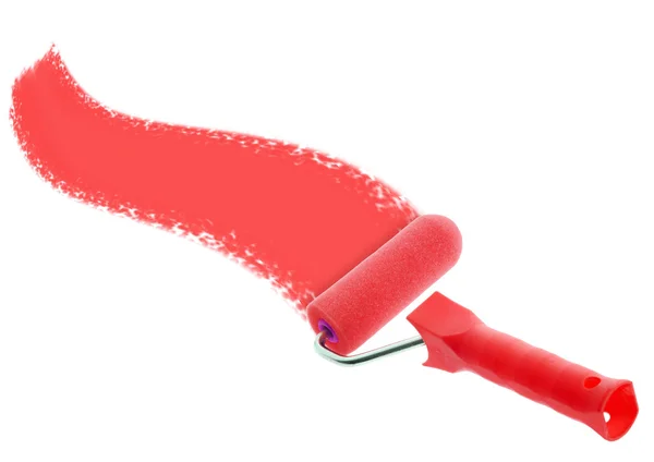 Brush - roll with red paint — Stock Photo, Image