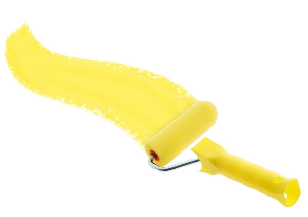 Brosse - rouleau avec peinture jaune — Photo