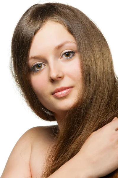 A menina bonita com cabelo longo e saudável — Fotografia de Stock