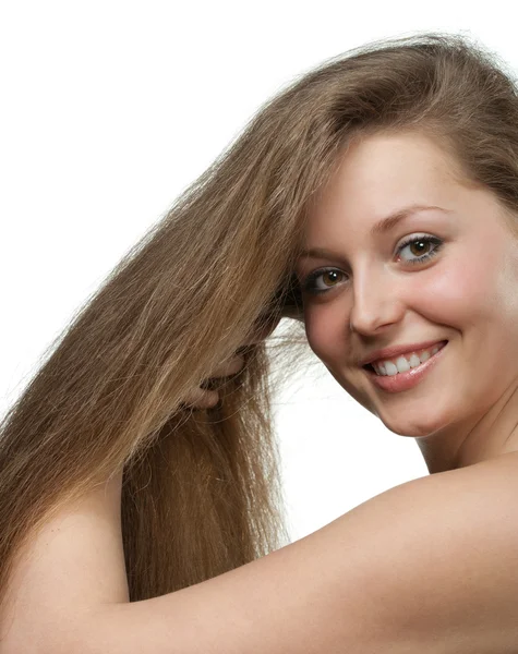 A gyönyörű lány, hosszú egészséges haj — Stock Fotó