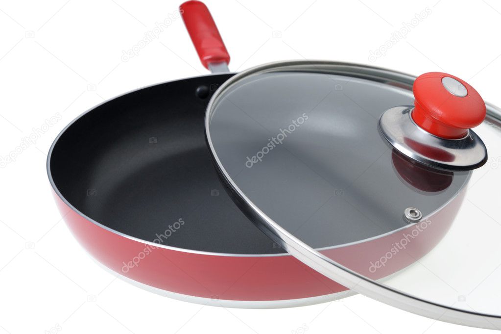 Frying pan with the slightly opened glass cover