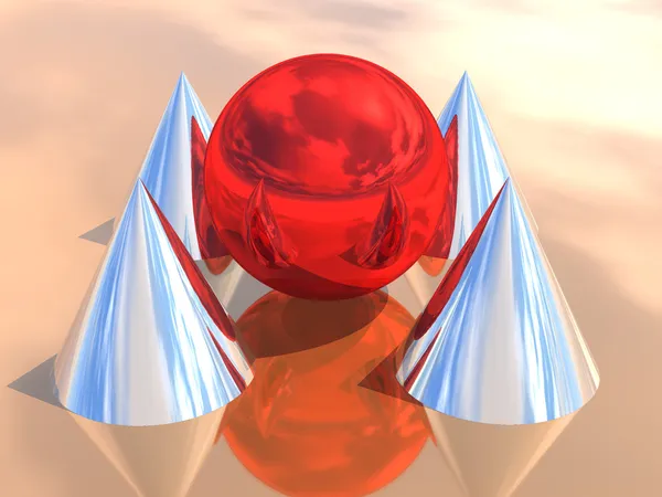 Esfera vermelha 3D e pirâmide — Fotografia de Stock