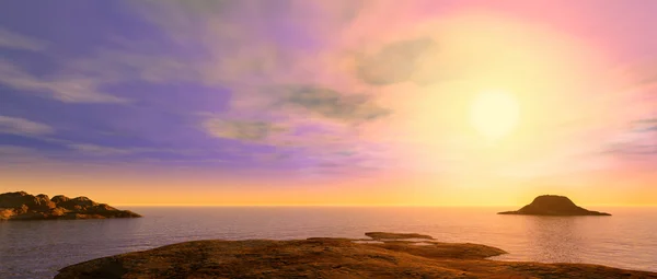 Malowniczy zachód słońca nad oceanami i rafa — Zdjęcie stockowe