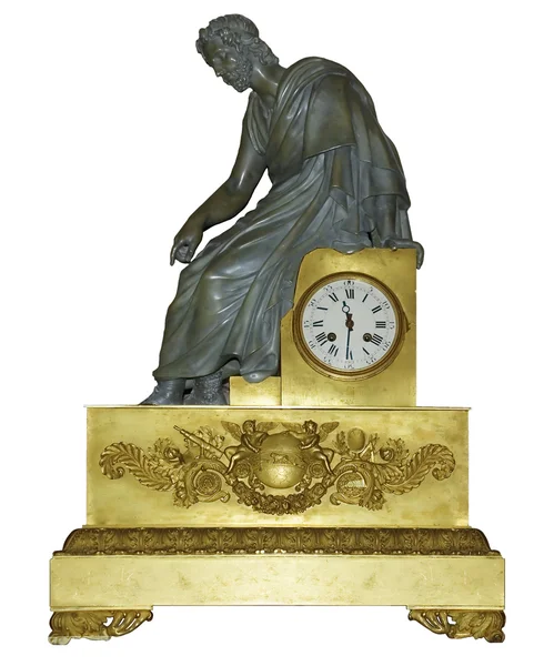 Relógio antigo com uma estátua do pensador — Fotografia de Stock
