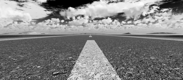 Route asphaltée panoramique noir et blanc — Photo