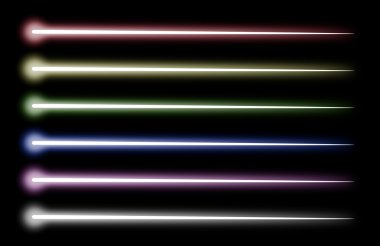 Set of beams of various colors completely isolated on a black background clipart