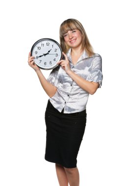 The business woman with clock in hands clipart