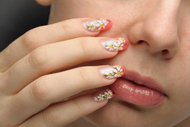 Female face close up and nail art clipart