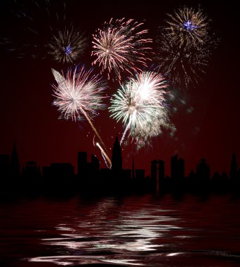 Fireworks over city clipart