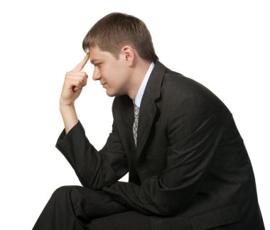 The thinking businessman.Finger at a forehead clipart