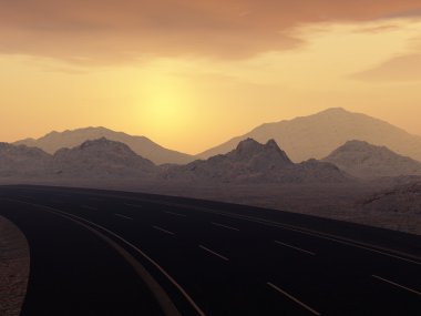 yol ve sarı günbatımı