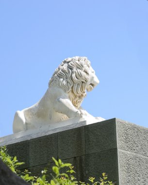 bir aslan ve berrak gökyüzü heykel