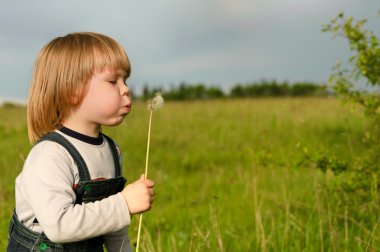 The boy and a dandelion clipart