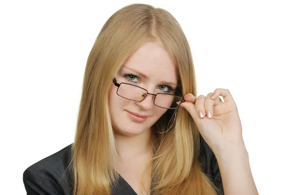 Blondin med glasögon — Stockfoto