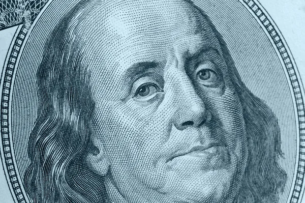 Benjamin franklin close-up blauwe kleur — Stockfoto