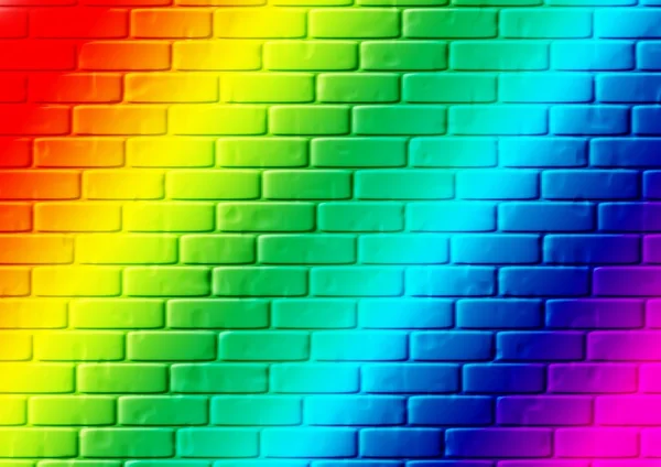 Backsteinwand in den Farben eines Regenbogens bemalt — Stockfoto