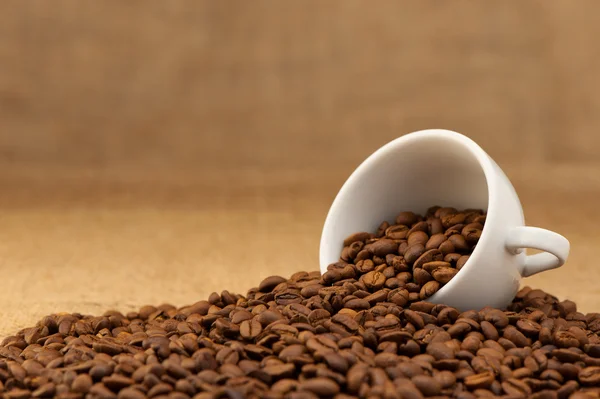 White cup with coffee grains — Stock Photo, Image