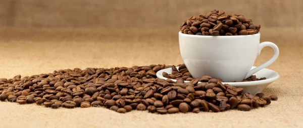 コーヒーの穀物を持つ白いカップ — ストック写真