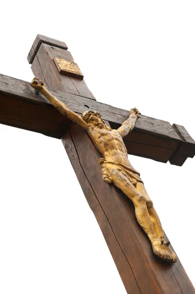 Распятие с дерева с позолоченной фигурой Иисуса — стоковое фото