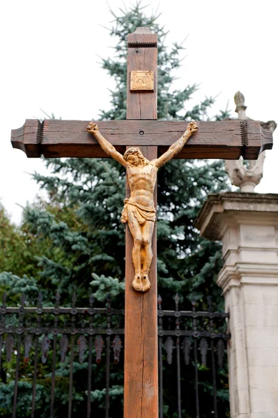 Korsfästelsen från ett träd med Jesu förgylld figur — Stockfoto