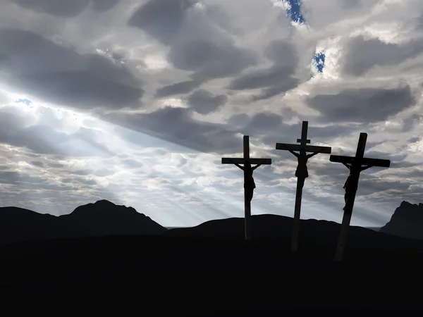 Crucifixion et ciel de drame — Photo