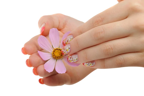 Nail art och blomma — Stockfoto