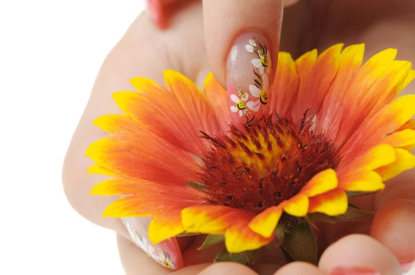 Nail art et fleur — Photo