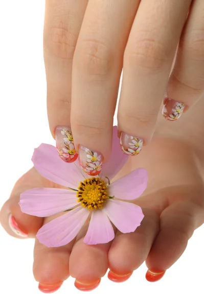 Zdobienia paznokci i kwiat — Zdjęcie stockowe