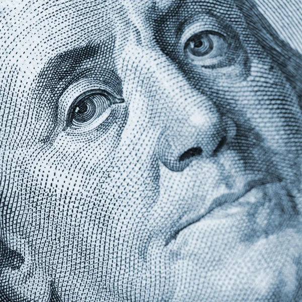 Franklin portrét closeup modrá barva — Stock fotografie