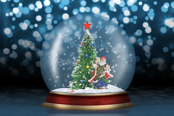 Sfera di vetro con abete e sfondo astratto Santa — Foto Stock