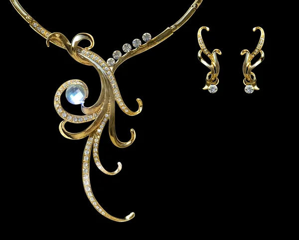 Gouden ketting en earring met ingang van een luminescentie — Stockfoto