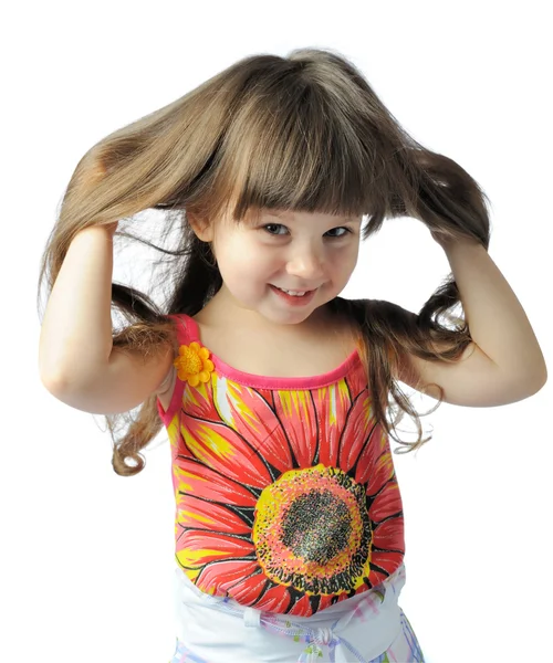 Happy little with sumptuous hair — Stock Photo, Image