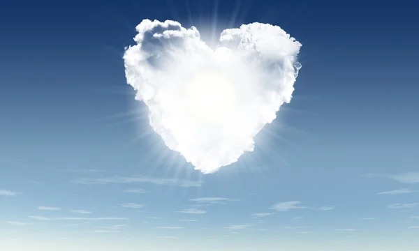Καρδιά από σύννεφα witn ηλιαχτίδα — Φωτογραφία Αρχείου