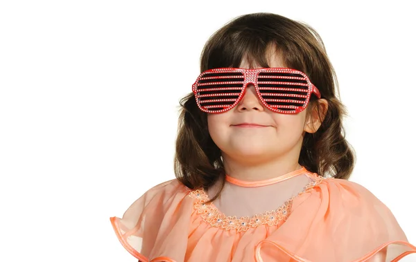 Pretty the little girl in abstract sun glasses — Stock Photo, Image