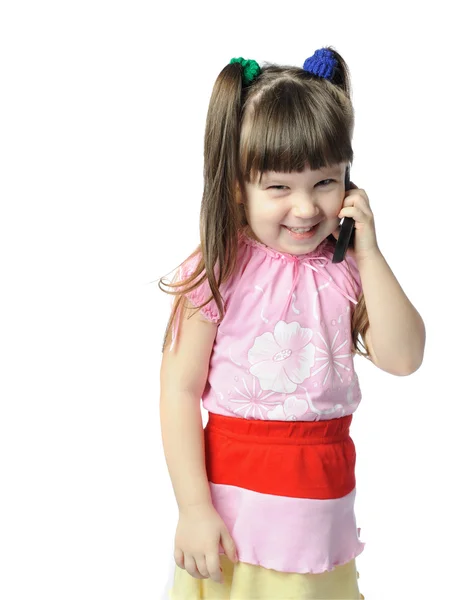 Hareket eden telefon ile küçük kız — Stok fotoğraf