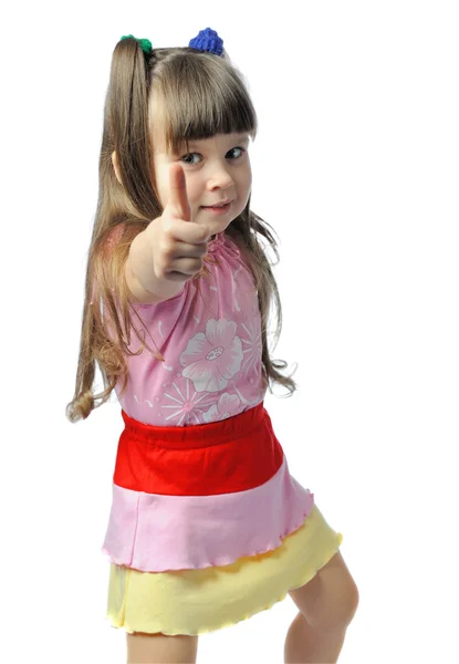 Little girl with big finger — Stock Photo, Image