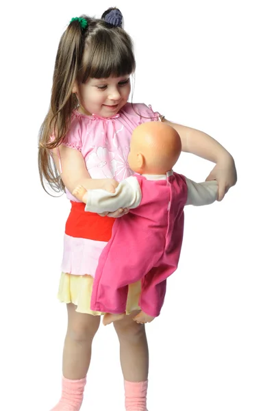 Kleines Mädchen mit Puppe — Stockfoto